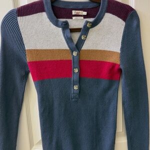 FLAHERTY STRIPED HENLEY BUTTON LONG SLEEVE SIZE SMALL